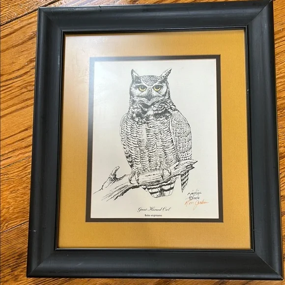 Vintage Ron M. Jenkins signed print of Great Horned Owl. Dated 1974. Matted - Picture 1 of 12